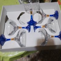 Servizio 6 Coppe Vetro Blu Oro Nuove con Scatola