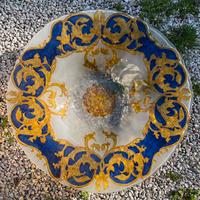 Piatto decorativo vetro vintage blu giallo+omaggio