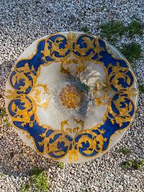 Piatto decorativo vetro vintage blu giallo+omaggio