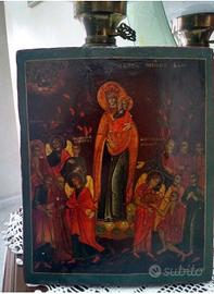 Antica icona Russa dipinta Madonna tra i Santi 