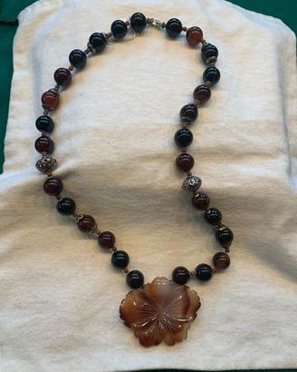 Collana vera corniola e argento lunghezza cm. 68