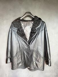 giacca in pelle con pelliccia