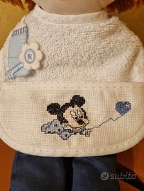 Bavaglino Neonato Topolino a punto croce 