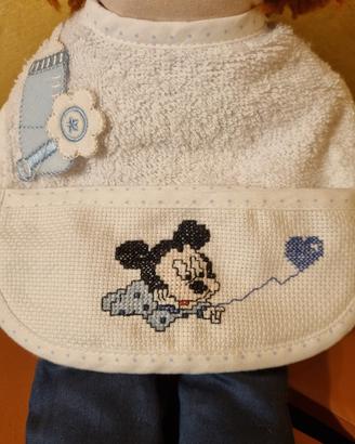 Bavaglino Neonato Topolino a punto croce 