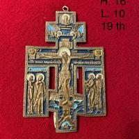 Croce russa a tre ante in bronzo fuso, 16x10 cm