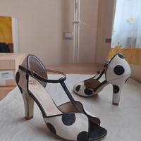 DORA SHOES scarpe pin-up open toe n.38 a pois
