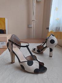 DORA SHOES scarpe pin-up open toe n.38 a pois