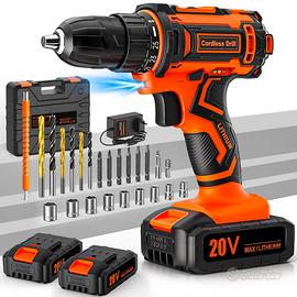Trapano Avvitatore a Batteria 20V, 2 Batterie 2.0A