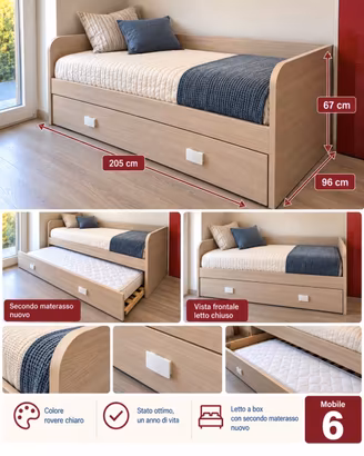 Letto singolo scrivania comodino
