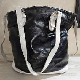 Borsa in vera pelle bianca e nera