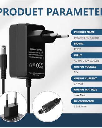 Adattatore 12V 3A Universale per LED, DVR, Monitor
