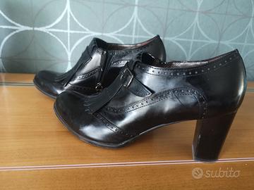 scarpe francesine con tacco vera pelle