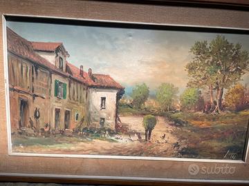Quadro Olio su Tela - Scena Rurale - 80x44 cm