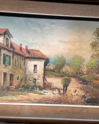 Quadro Olio su Tela - Scena Rurale - 80x44 cm