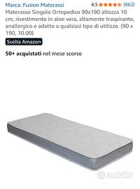 Materasso singolo ortopedico 90x190 cm, H 10 cm