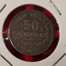 50 Centesimi Lire 1863 M Vitt. Emanuele III Arg