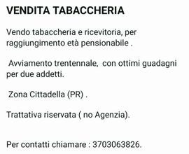 Vendita tabaccheria