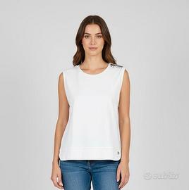 Maglia smanicata TG XL bianca scollo rotondo met