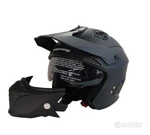 Casco moto jet TRIAL/motard nero opaco con mentoni