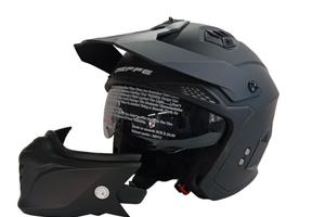 Casco moto jet TRIAL/motard nero opaco con mentoni