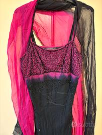 Abito Elegante nero e fucsia tutto ricamato a mano