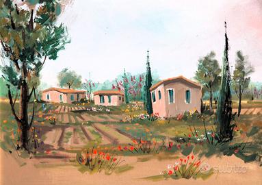 Quadro " Borgo fiorito " Ruzzon (Pittore Padovano)
