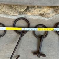 Lotto 4 anelli da muro ferro battuto toro catena