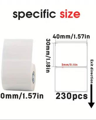 3 rotoli 40x30mm carta per etichette termica