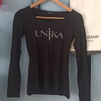 Maglia Motivi nera manica lunga Scritta con strass