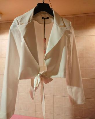 Giacchino donna bianco Nuna Lie con fiocco in raso