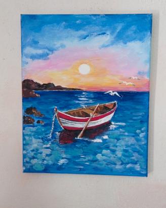 quadro barca in mare 24 x 30 