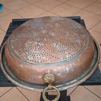 Colino scolapasta in rame, Manico Ottone, antico. 