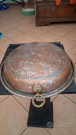 Colino scolapasta in rame, Manico Ottone, antico. 