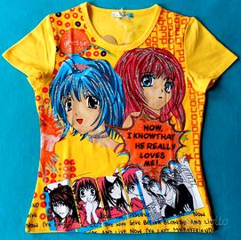 T- SHIRT Maglietta MANGA con GLITTER Tg. M, NUOVA!