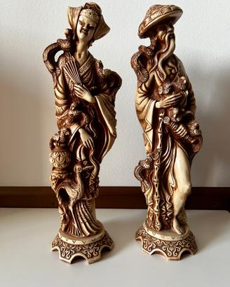 Statue asiatiche vintage uomo donna