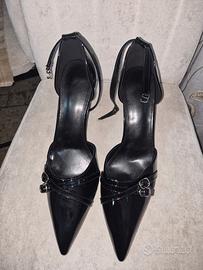 Scarpe decolleté tacco nere lucide 