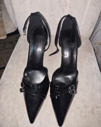 Scarpe decolleté tacco nere lucide 