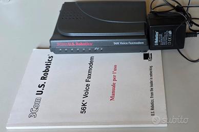 Modem 3Com U.S. Robotics 56k con manuale e aliment