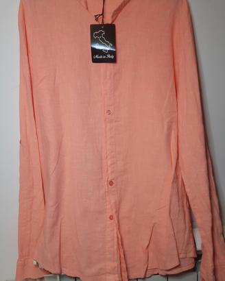 camicia di lino salmone