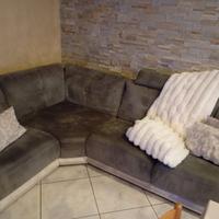 Divano Angolare in pelle Grigio e Bianco 