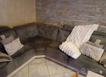 Divano Angolare in pelle Grigio e Bianco 