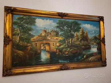 Grande Dipinto a Olio d'Epoca "Paesaggio" - Firmat