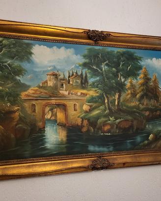 Grande Dipinto a Olio d'Epoca "Paesaggio" - Firmat