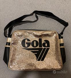 Borsa Gola a tracolla nera e oro stile messenger
