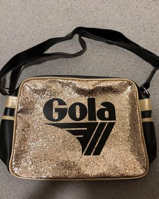 Borsa Gola a tracolla nera e oro stile messenger
