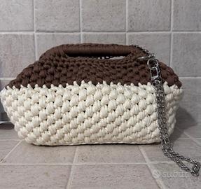  borsa in fettuccia  panna e marrone 