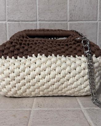 borsa in fettuccia  panna e marrone 