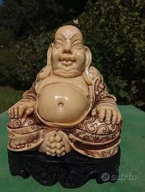Statua Buddha ridente in resina Vintage 