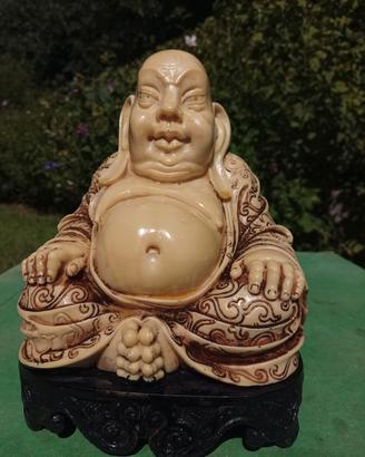 Statua Buddha ridente in resina Vintage 