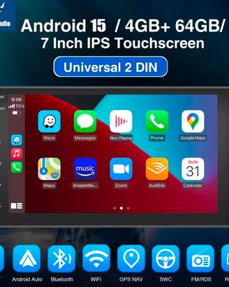 autoradio 2 Din 7 pollici android 15 carplay 4+64g